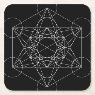 Metatron's Cube Black & White Square Paper Coaster