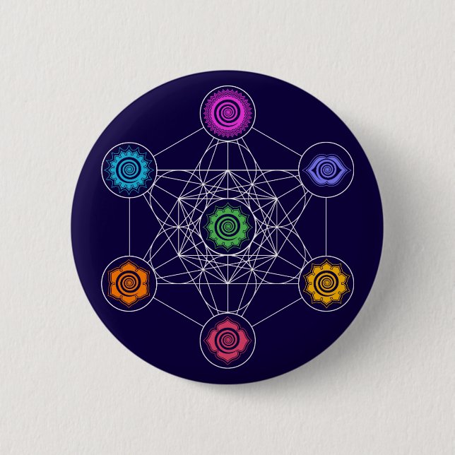 Metatrons Cube, Chakras, Cosmic Energy Centers Pinback Button (Front)