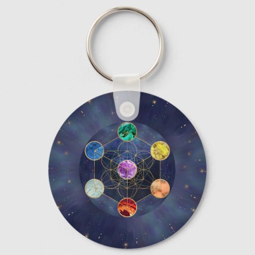 Metatrons Cube Chakras Sacred Geometry Keychain