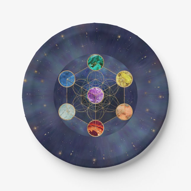 Metatron's Cube Chakras Sacred Geometry Paper Plates (Front)