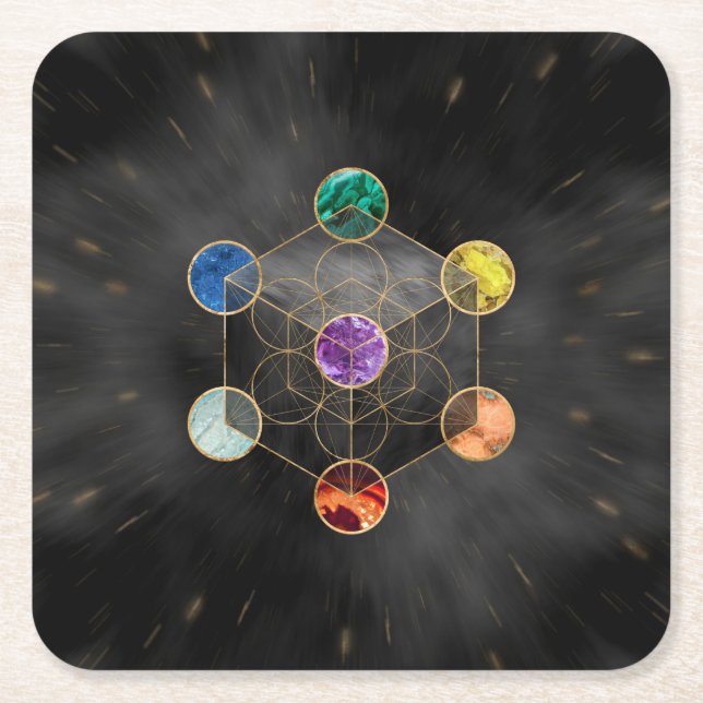 Metatron's Cube Chakras Sacred Geometry Square Paper Coaster (Front)