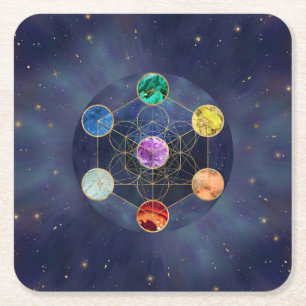 Metatron's Cube Chakras Sacred Geometry Square Paper Coaster