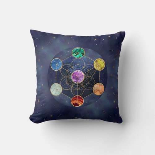 Metatrons Cube Chakras Sacred Geometry Throw Pillow