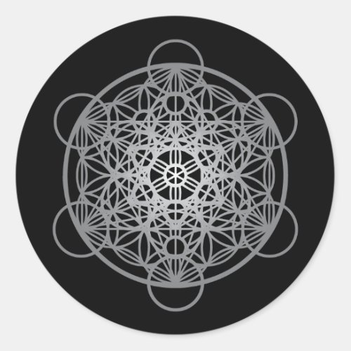 Metatrons Cube Flower of Life _ Silver Version 1 Classic Round Sticker