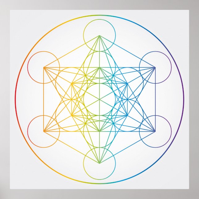 Metatron's Cube Illustration Rainbow Colors Poster (Front)