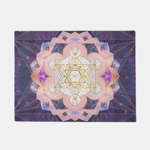 Metatrons Cube in Gemstone lotus Doormat