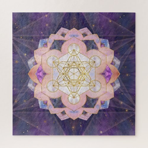 Metatrons Cube in Gemstone lotus Jigsaw Puzzle