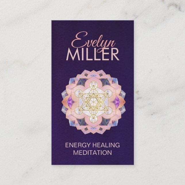 Metatron's Cube in Gemstone lotus Sacred Geometry Business Card (Front)