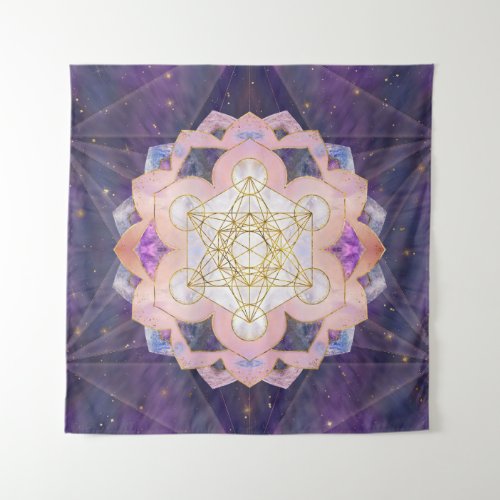 Metatrons Cube in Gemstone lotus Tapestry