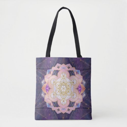 Metatrons Cube in Gemstone lotus Tote Bag