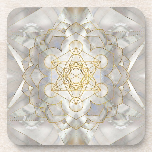 Metatron's Cube in lotus Sacred Geometry Beverage Coaster (Front)