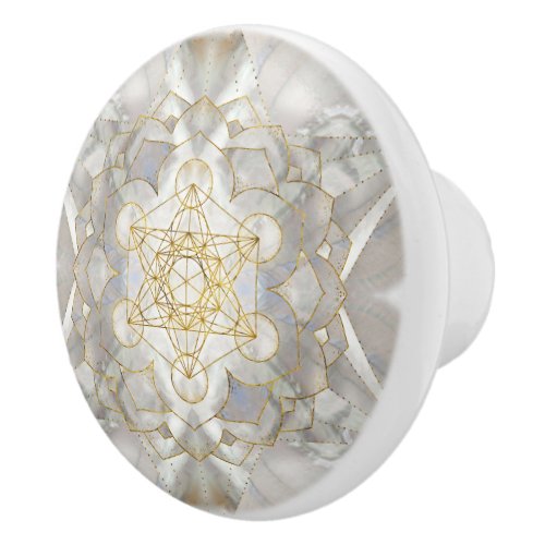 Metatrons Cube in lotus Sacred Geometry Ceramic Knob