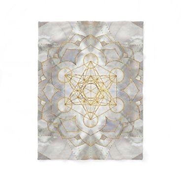 Metatron's Cube in lotus Sacred Geometry Fleece Blanket