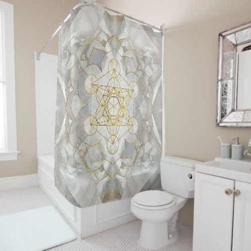 Metatrons Cube in lotus Sacred Geometry Shower Curtain