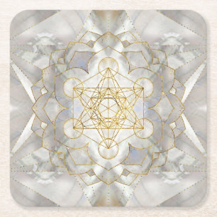 Metatron's Cube in lotus Sacred Geometry Square Paper Coaster