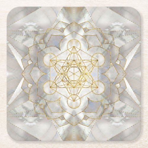 Metatrons Cube in lotus Sacred Geometry Square Paper Coaster