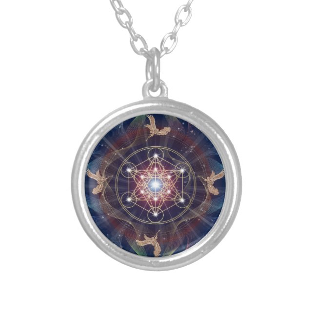 Metatron's Cube - Merkabah - Sacred Geometry Silver Plated Necklace (Front)