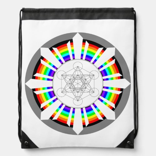 Metatrons Cube Rainbow Prism Drawstring Bag