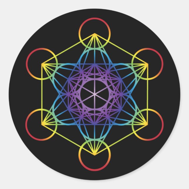 Metatron's Cube - Rainbow Version Classic Round Sticker (Front)