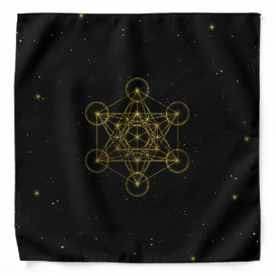 Metatron's Cube Sacred Geometry Black and gold Bandana