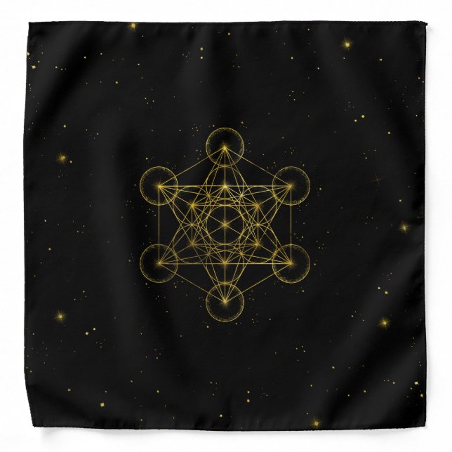 Metatron's Cube Sacred Geometry Black and gold Bandana (Front)