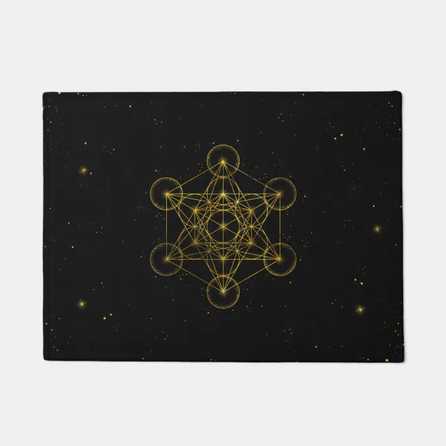 Metatron's Cube Sacred Geometry Black and gold Doormat | Zazzle