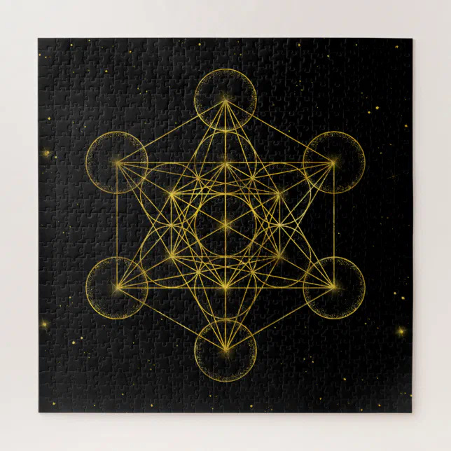 Metatron's Cube Sacred Geometry Black and gold Jigsaw Puzzle | Zazzle