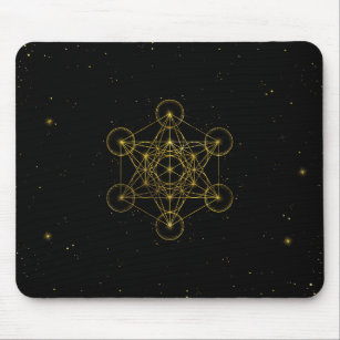 Metatron's Cube Sacred Geometry Black and gold Mouse Pad