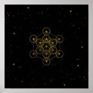 Metatron's Cube Sacred Geometry Black and gold Poster