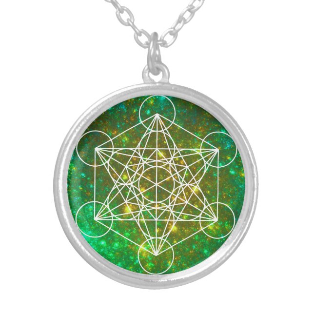 Metatron's Cube, Sacred Geometry, Spiritual Symbol Silver Plated Necklace (Front)