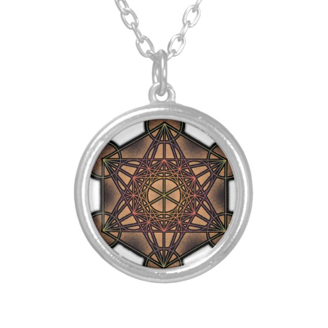 Metatron's Cube - Sacred Geometry Symbol Silver Plated Necklace (Front)