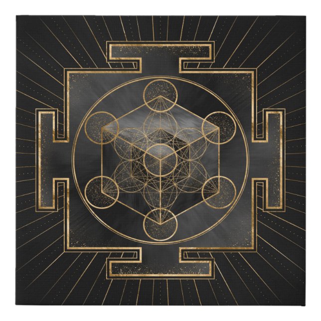 Metatron's Cube Sri Yantra Sacred Geometry Faux Canvas Print (Front)