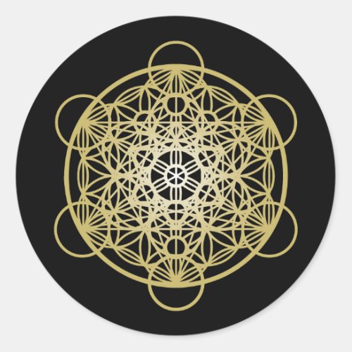 Metatrons Cube with Flower of Life _ Gold Version Classic Round Sticker