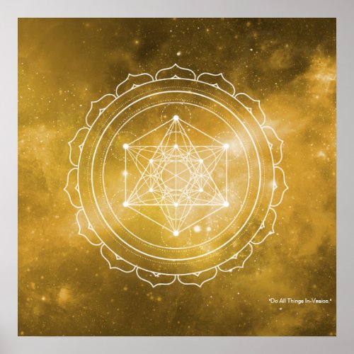 Metatrons Cube with Yellow Universe background Poster