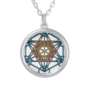 Metatron's Cube(yellow orange blue gradient)Symbol Silver Plated Necklace