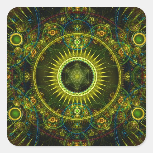 "Metatron's Magick Wheel" - Fractal Art Square Sticker (Front)
