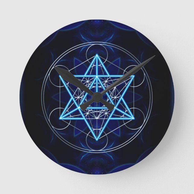 Metatrons Würfel -  Merkaba - Stern Tetraeder Round Clock (Front)