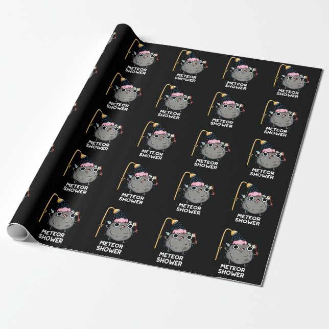 Meteor Shower Funny Science Pun Dark BG Wrapping Paper (Unrolled)