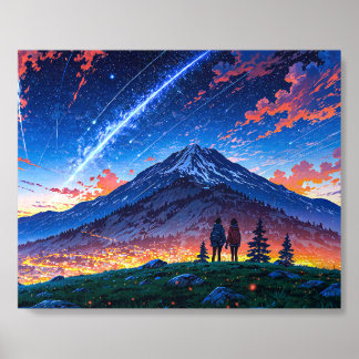 Meteor Shower Overlook – Starry Night Fantasy Art Foam Core Photo Tile