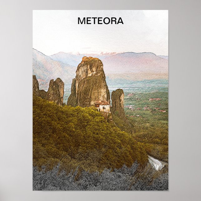 Meteora Greece Rock Mountains Travel Poster (Front)