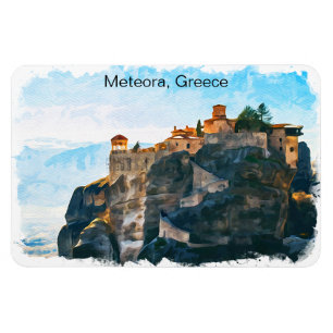 Meteora Greece Watercolor Travel Magnet