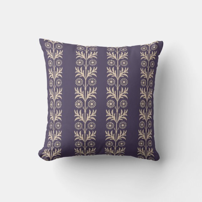 Meteorite Purple Arts and Crafts Floral Stripe Throw Pillow (Front)