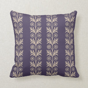 Meteorite Purple Arts and Crafts Floral Stripe Throw Pillow
