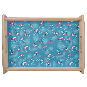 Meteorology Fun Rainy Weather And Umbrellas Serving Tray