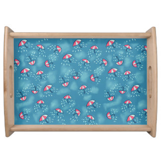 Meteorology Fun Rainy Weather And Umbrellas Serving Tray