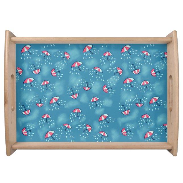 Meteorology Fun Rainy Weather And Umbrellas Serving Tray (Front)