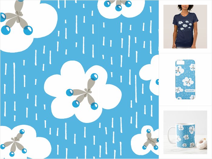 Zazzle collection with a pattern of rain clouds and methane molecules