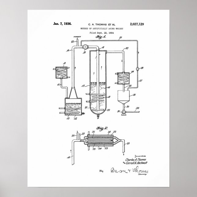 Method of artificially agin whisky patent poster (Front)