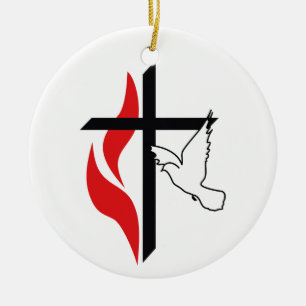 Methodist cross and Dove Ceramic Ornament