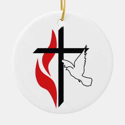 Methodist cross and Dove Ceramic Ornament